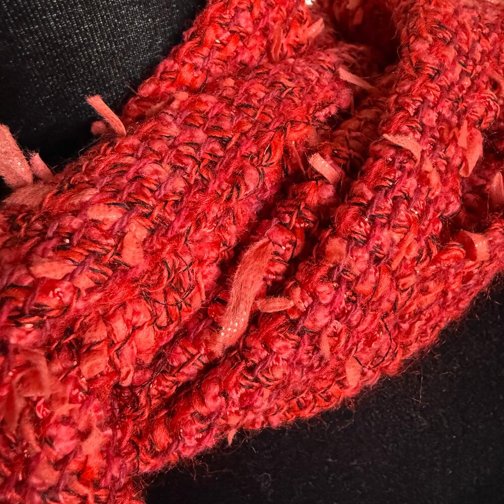 Womens Hand Made Orange Red Sparkly Scarf Artsy NEW - Picture 3 of 4
